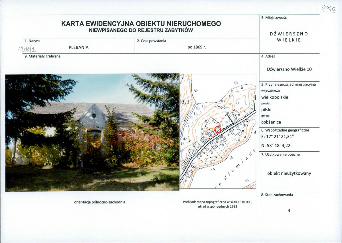 Karta obiektu niewpisanego do rejestru, skan nr 1