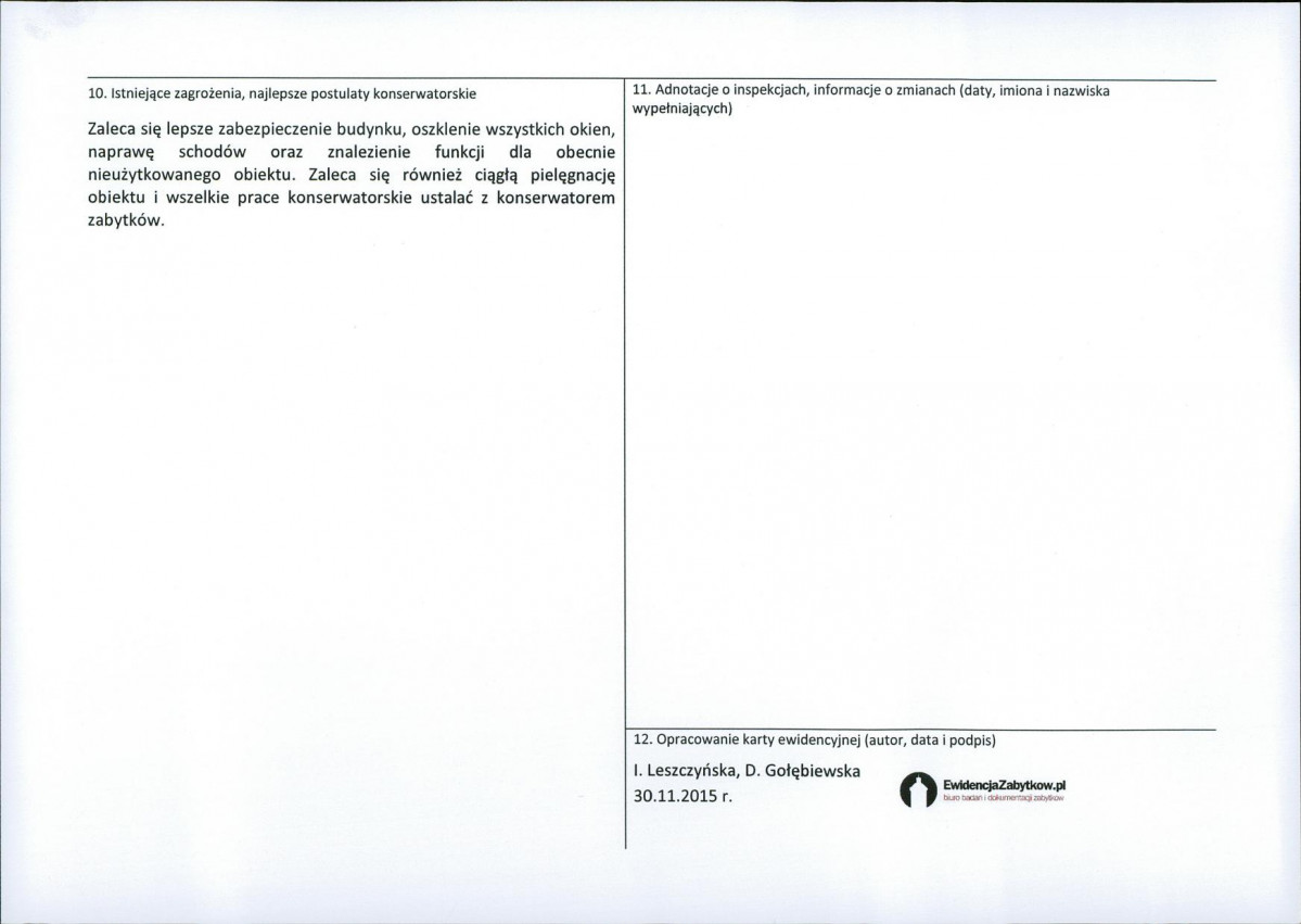 Karta obiektu niewpisanego do rejestru, skan nr 2