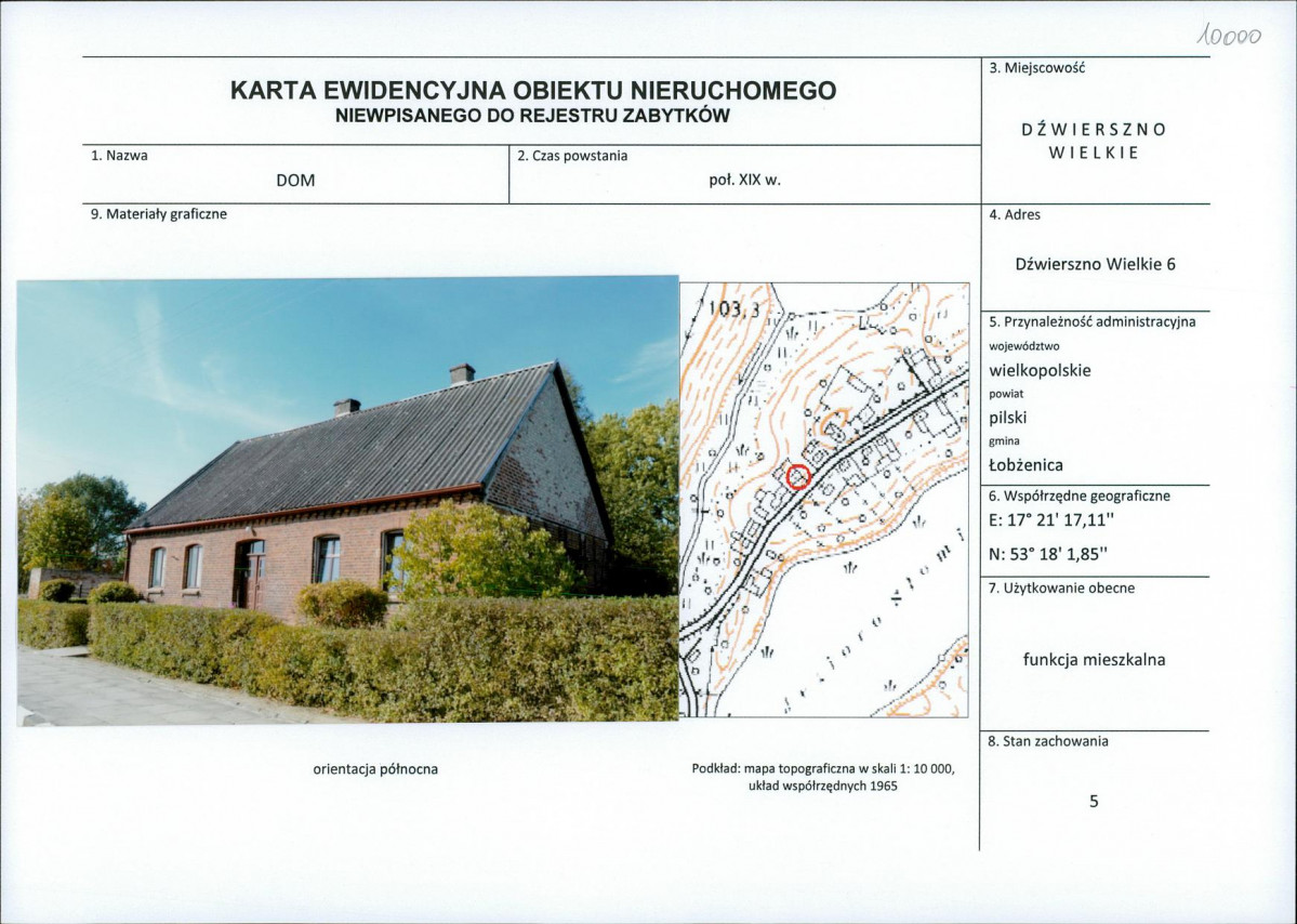 Karta obiektu niewpisanego do rejestru, skan nr 1
