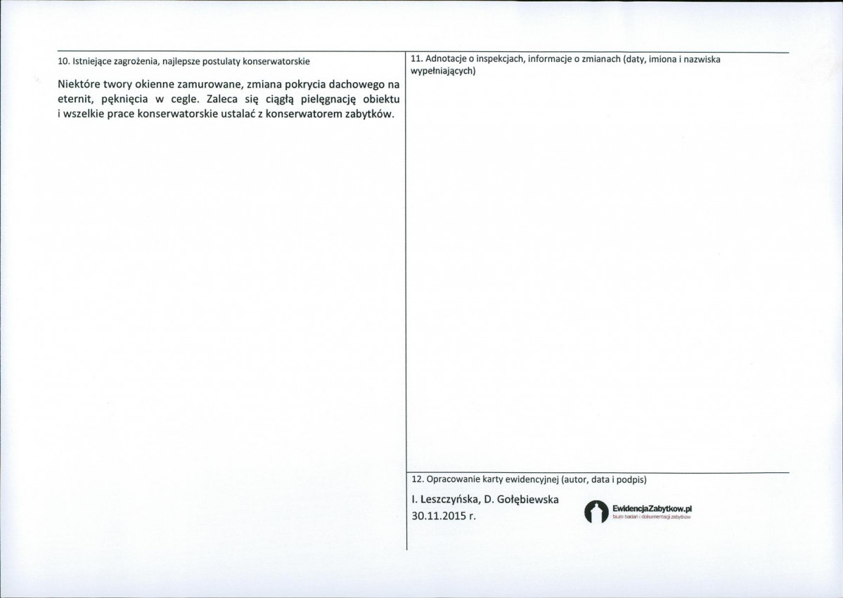 Karta obiektu niewpisanego do rejestru, skan nr 2