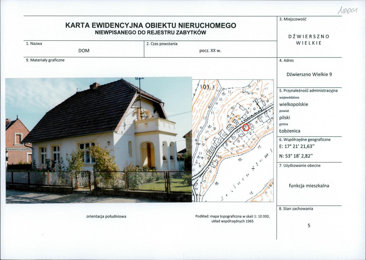 Karta obiektu niewpisanego do rejestru, skan nr 1