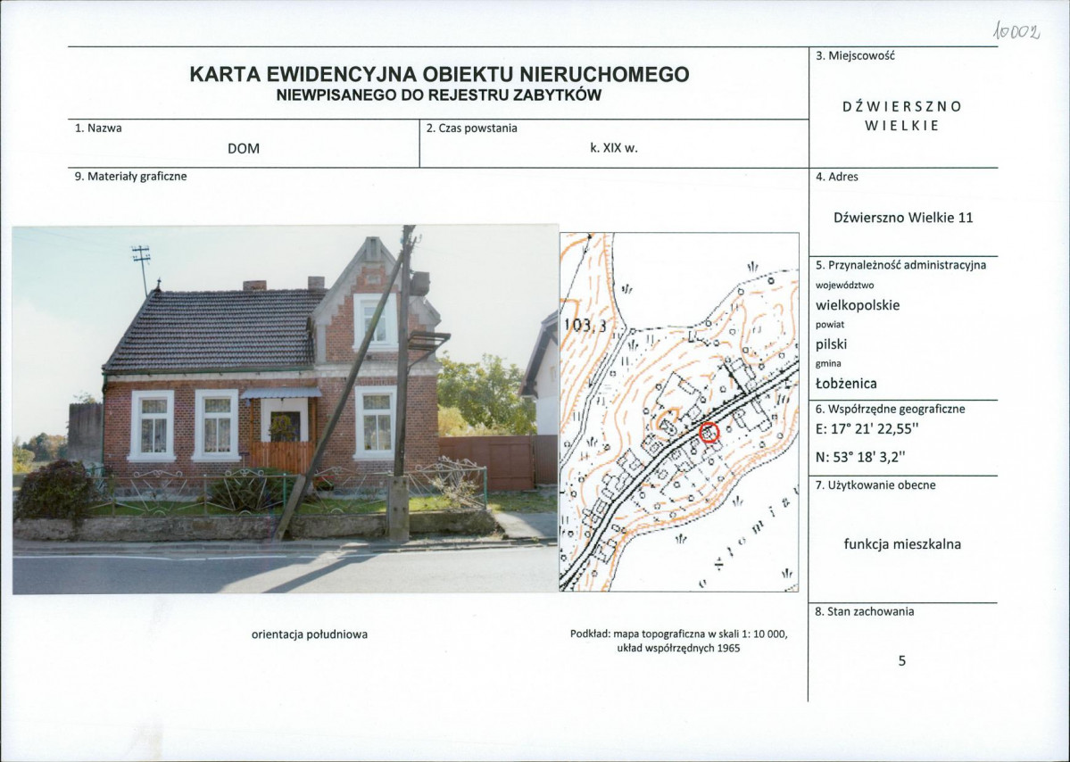 Karta obiektu niewpisanego do rejestru, skan nr 1