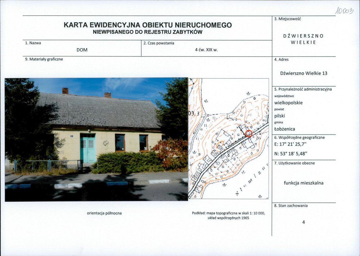 Karta obiektu niewpisanego do rejestru, skan nr 1