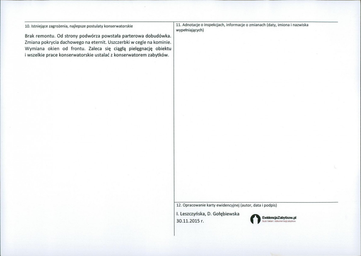 Karta obiektu niewpisanego do rejestru, skan nr 2