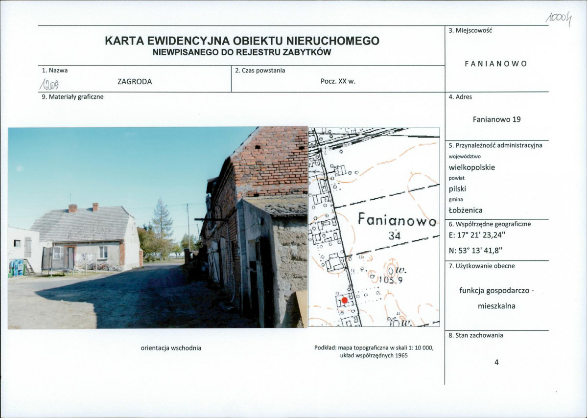 Karta obiektu niewpisanego do rejestru, skan nr 1