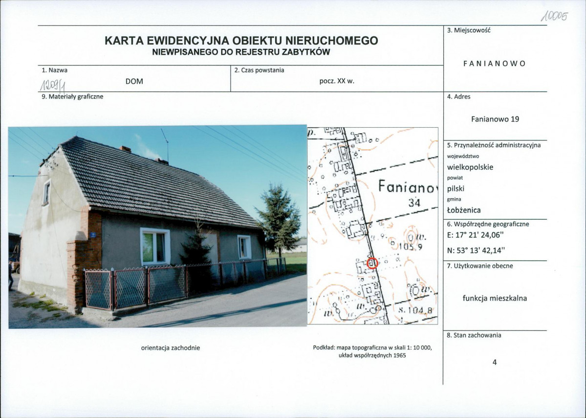 Karta obiektu niewpisanego do rejestru, skan nr 1