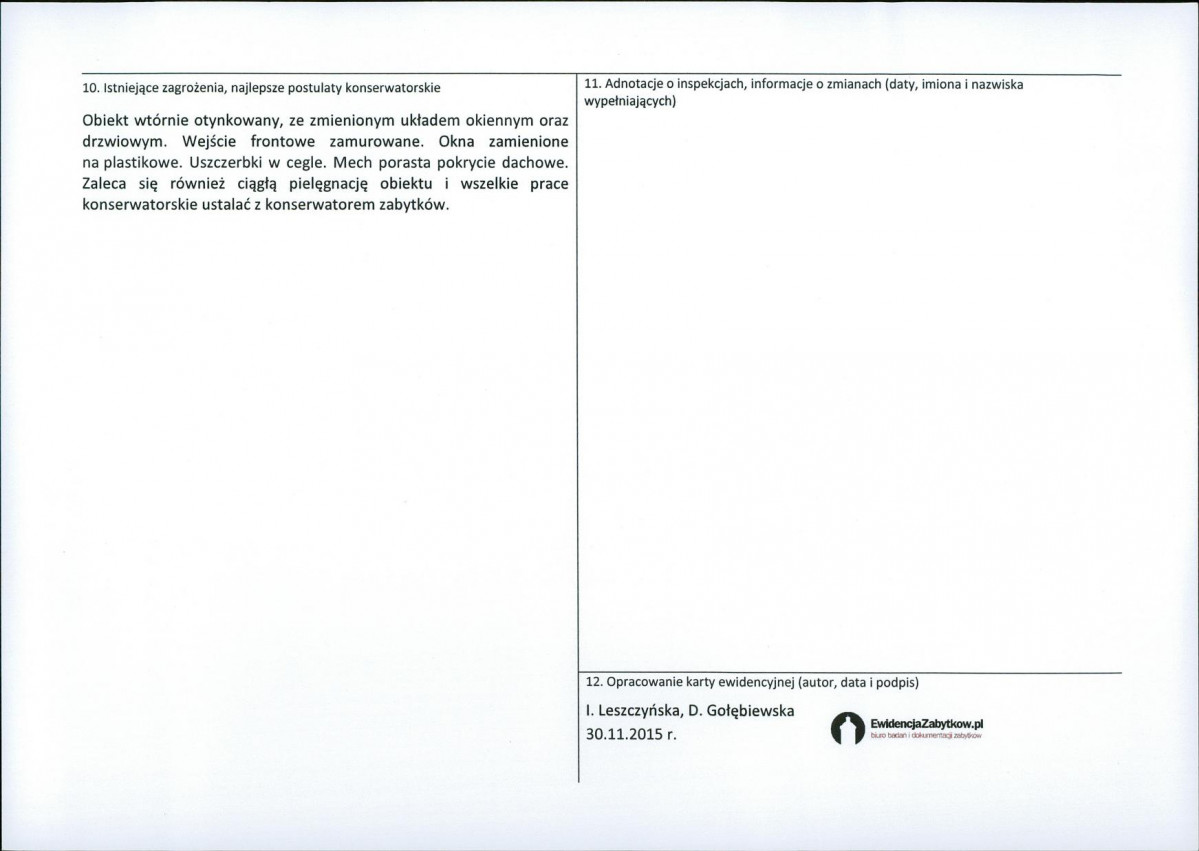 Karta obiektu niewpisanego do rejestru, skan nr 2