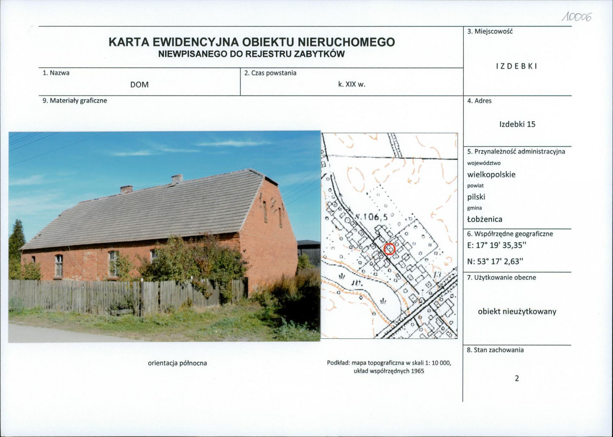 Karta obiektu niewpisanego do rejestru, skan nr 1