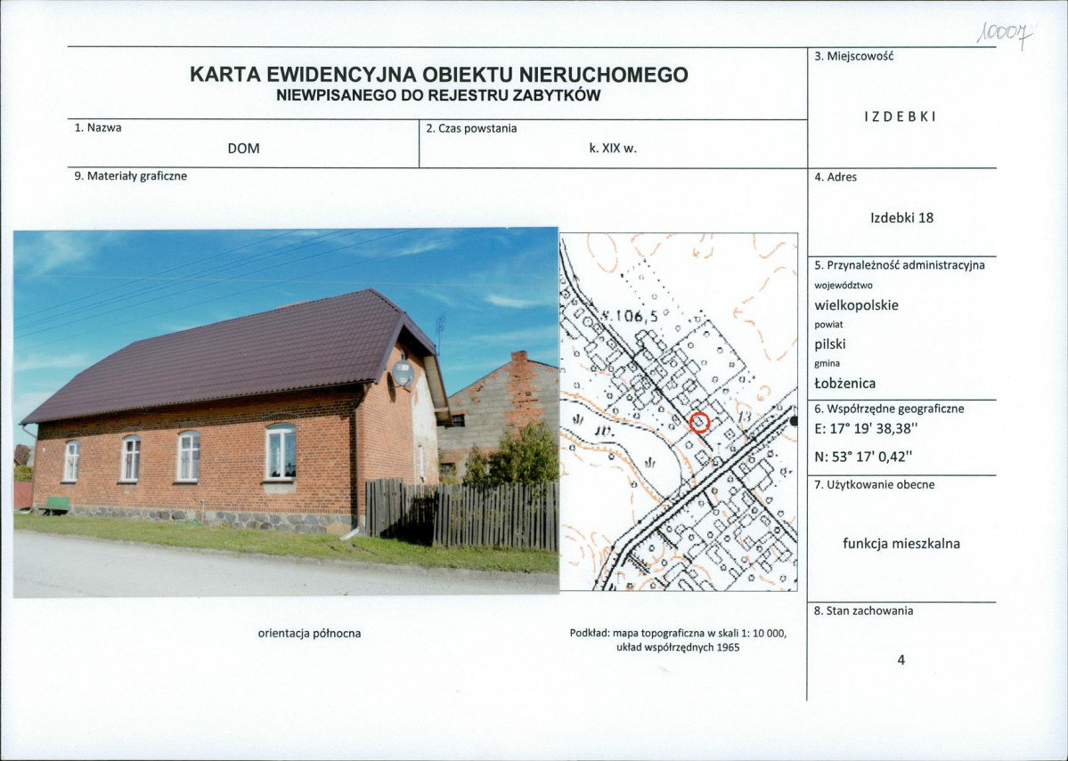 Karta obiektu niewpisanego do rejestru, skan nr 1