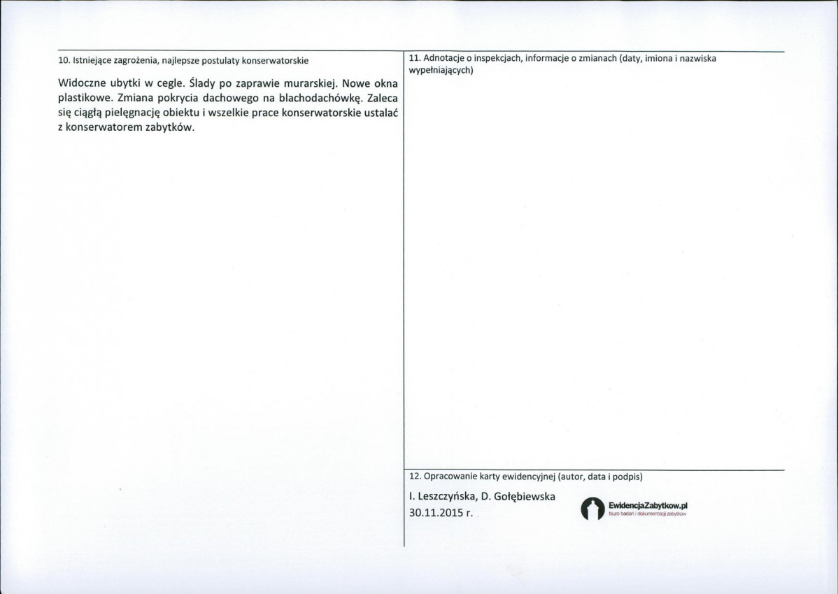 Karta obiektu niewpisanego do rejestru, skan nr 2