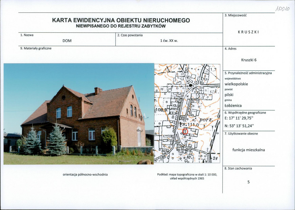 Karta obiektu niewpisanego do rejestru, skan nr 1