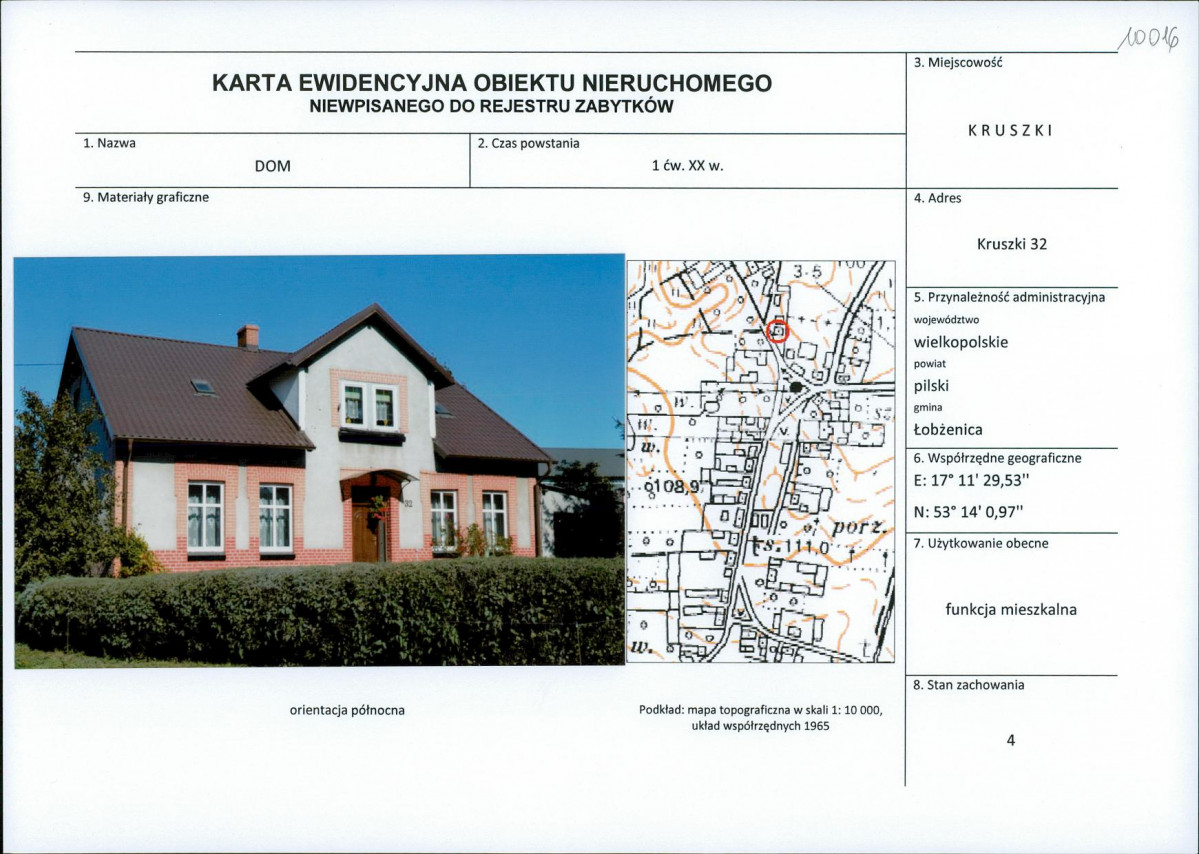 KEZN - Karta obiektu niewpisanego do rejestru, skan nr 1