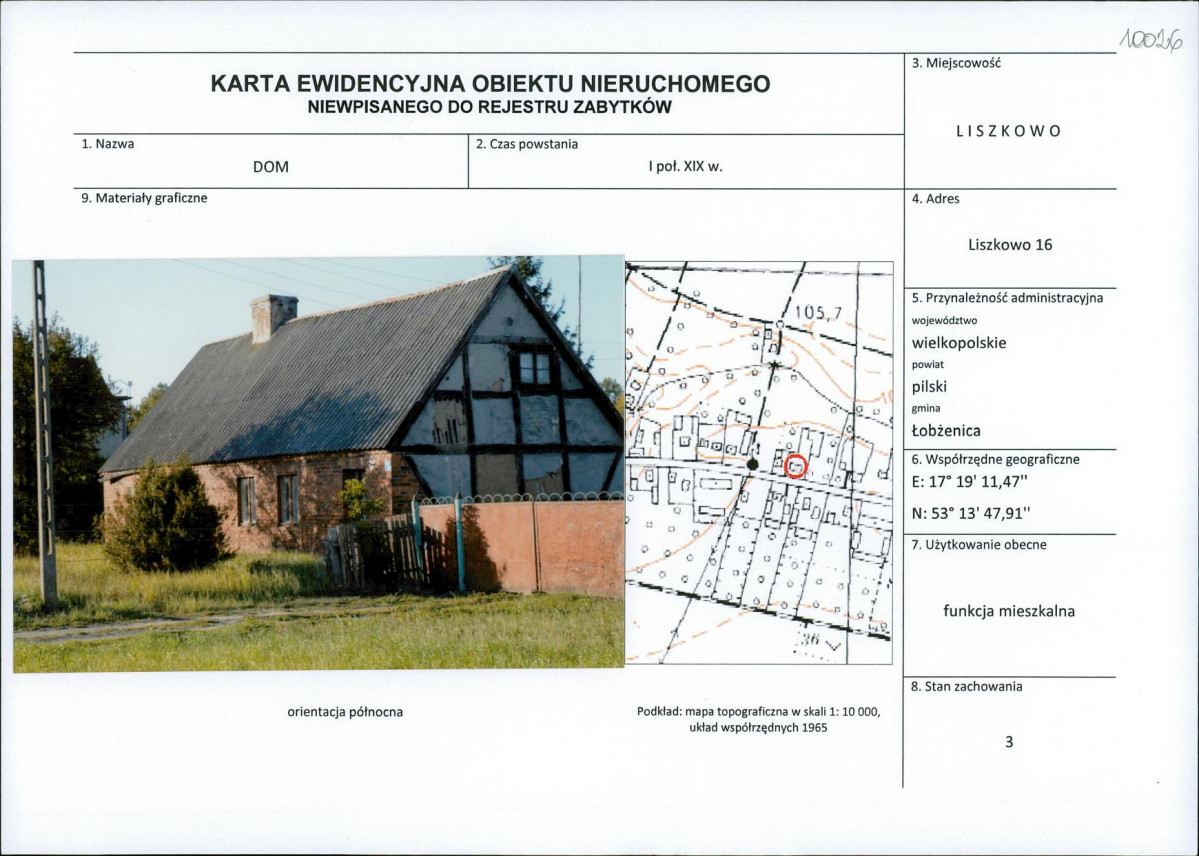 Karta obiektu niewpisanego do rejestru, skan nr 1