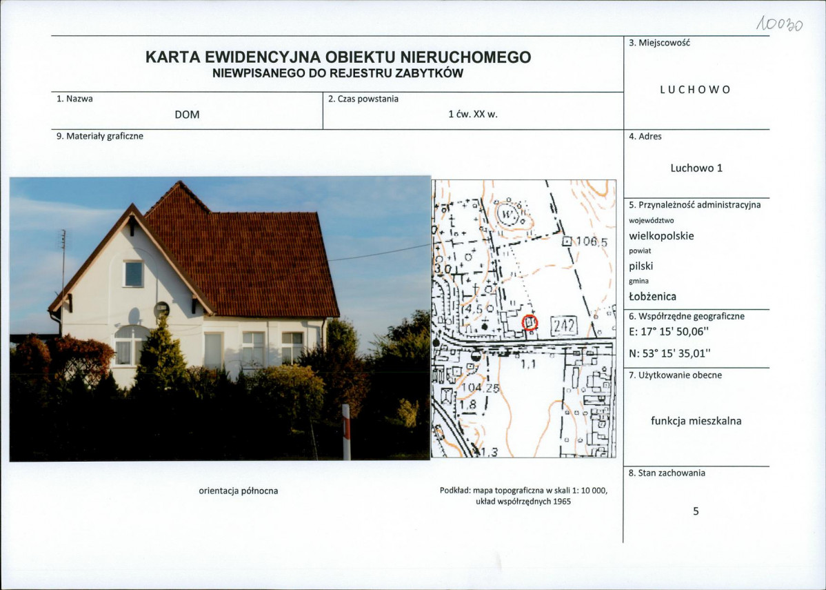 Karta obiektu niewpisanego do rejestru, skan nr 1