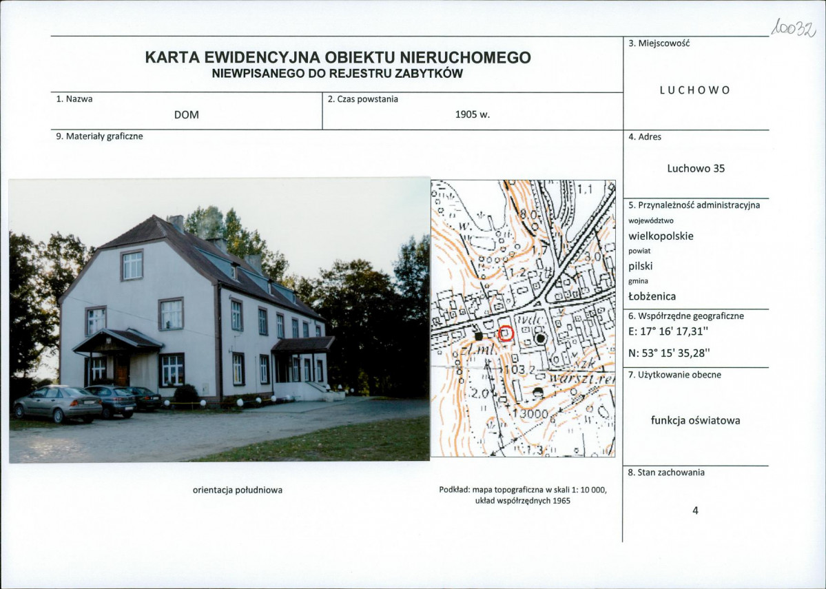 Karta obiektu niewpisanego do rejestru, skan nr 1