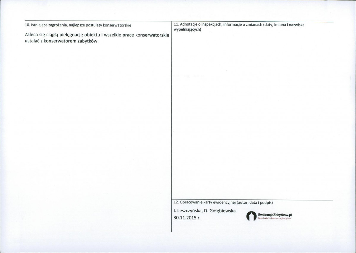 Karta obiektu niewpisanego do rejestru, skan nr 2