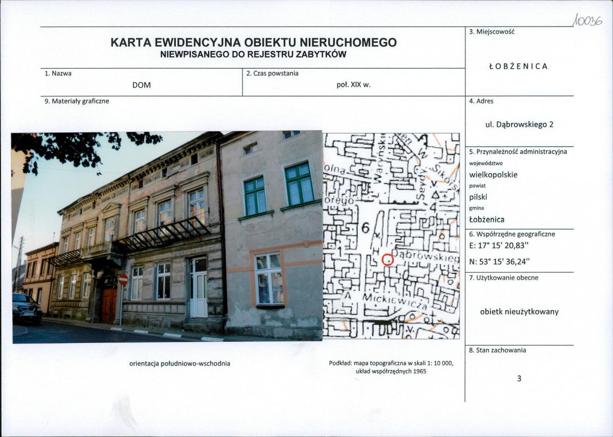 Karta obiektu niewpisanego do rejestru, skan nr 1