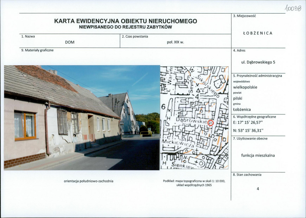 Karta obiektu niewpisanego do rejestru, skan nr 1