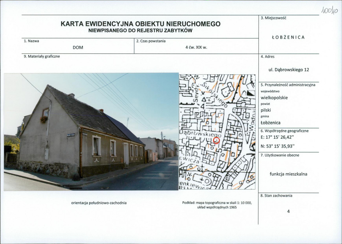 Karta obiektu niewpisanego do rejestru, skan nr 1