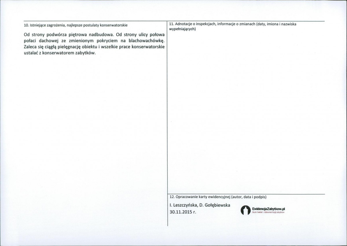 Karta obiektu niewpisanego do rejestru, skan nr 2