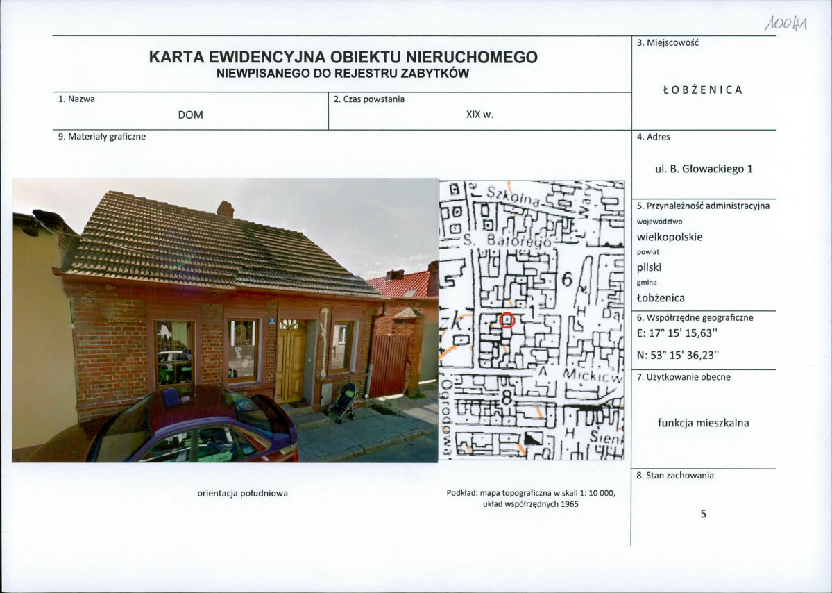 Karta obiektu niewpisanego do rejestru, skan nr 1