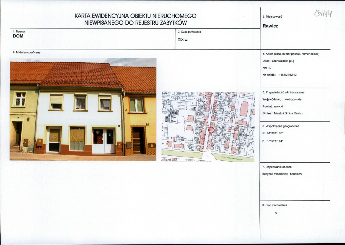 Karta obiektu niewpisanego do rejestru, skan nr 1