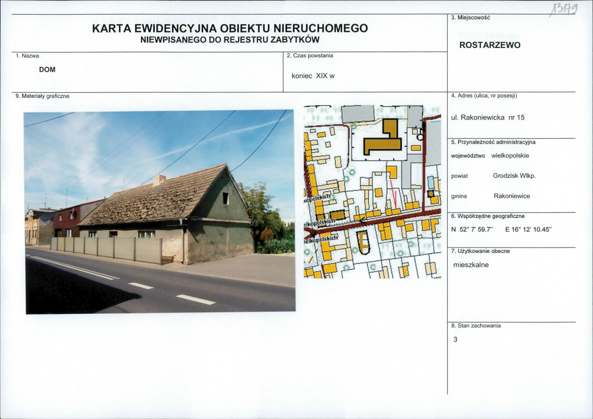 Karta obiektu niewpisanego do rejestru, skan nr 1