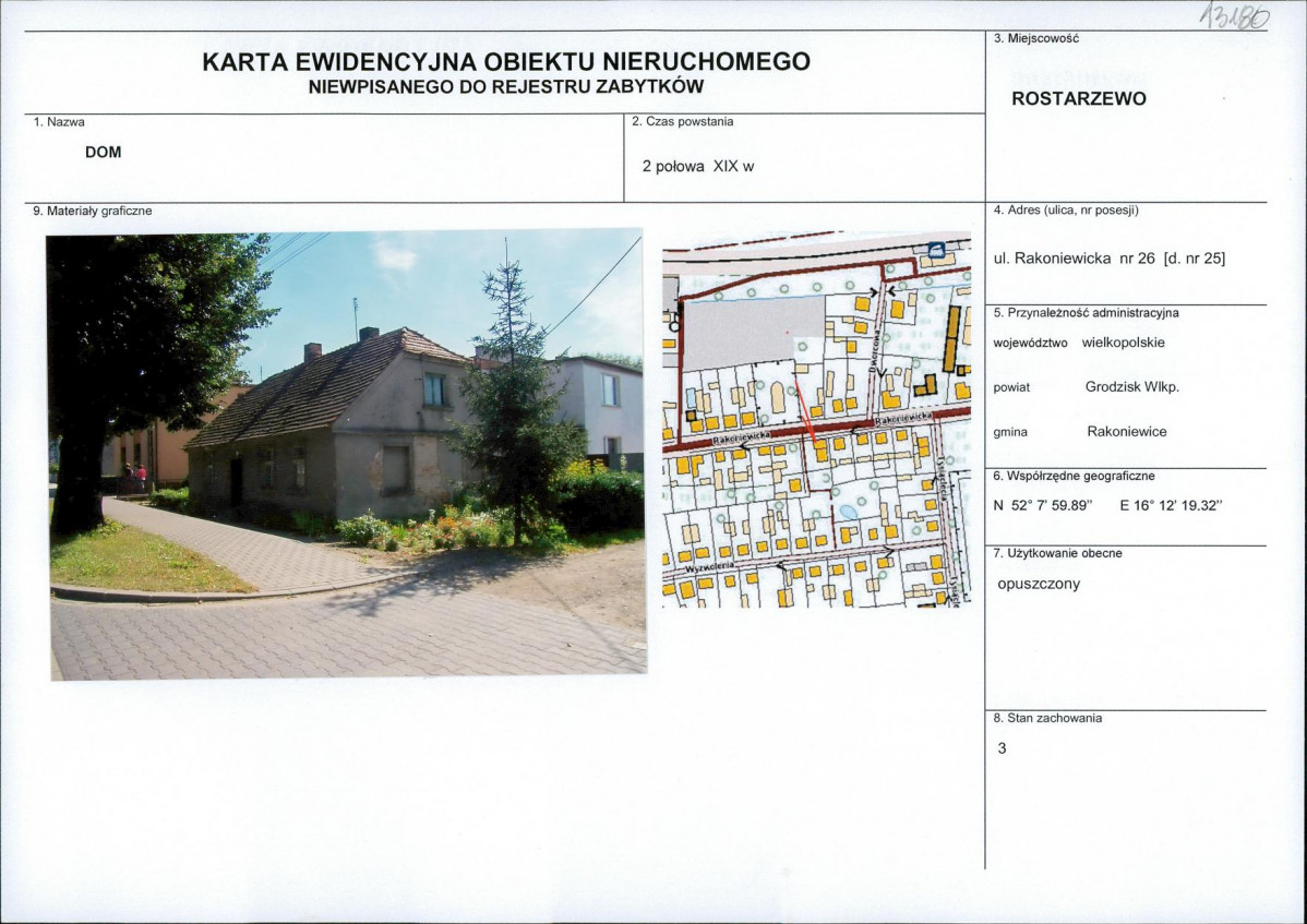 Karta obiektu niewpisanego do rejestru, skan nr 1