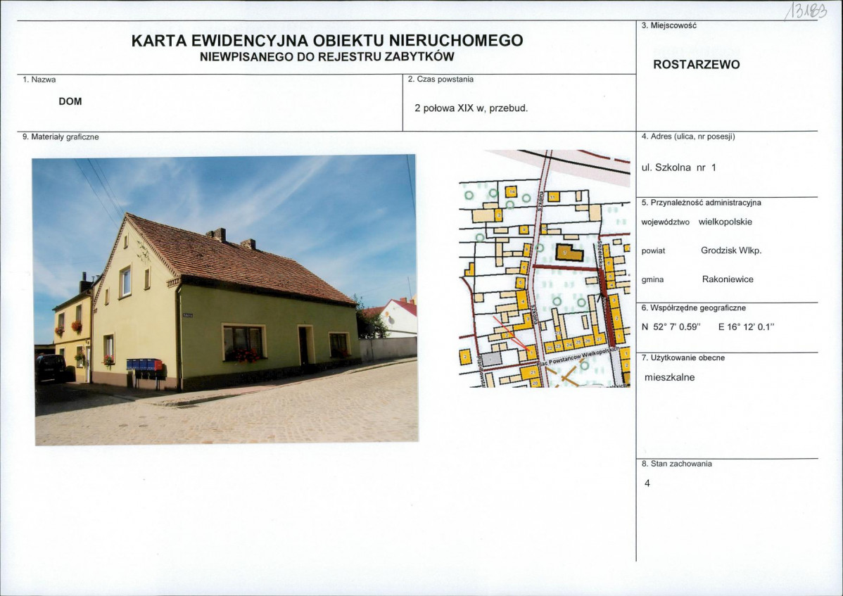 Karta obiektu niewpisanego do rejestru, skan nr 1