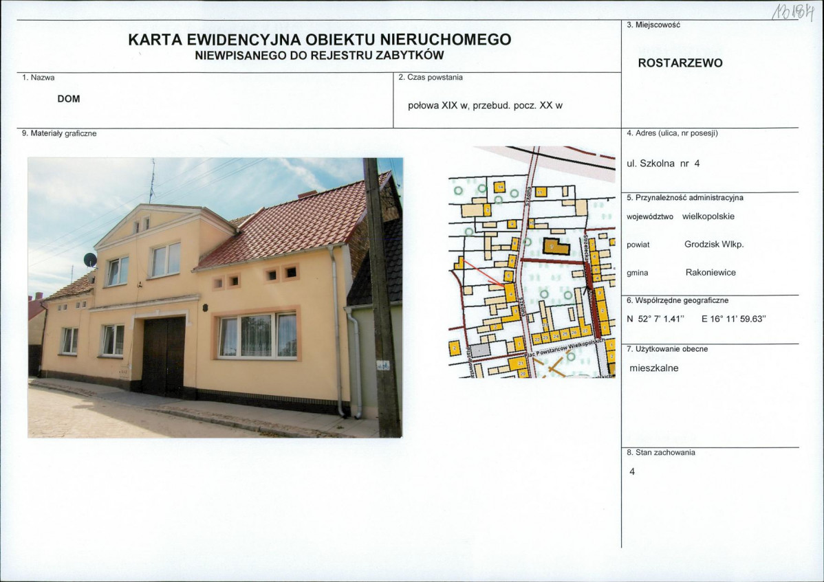 Karta obiektu niewpisanego do rejestru, skan nr 1