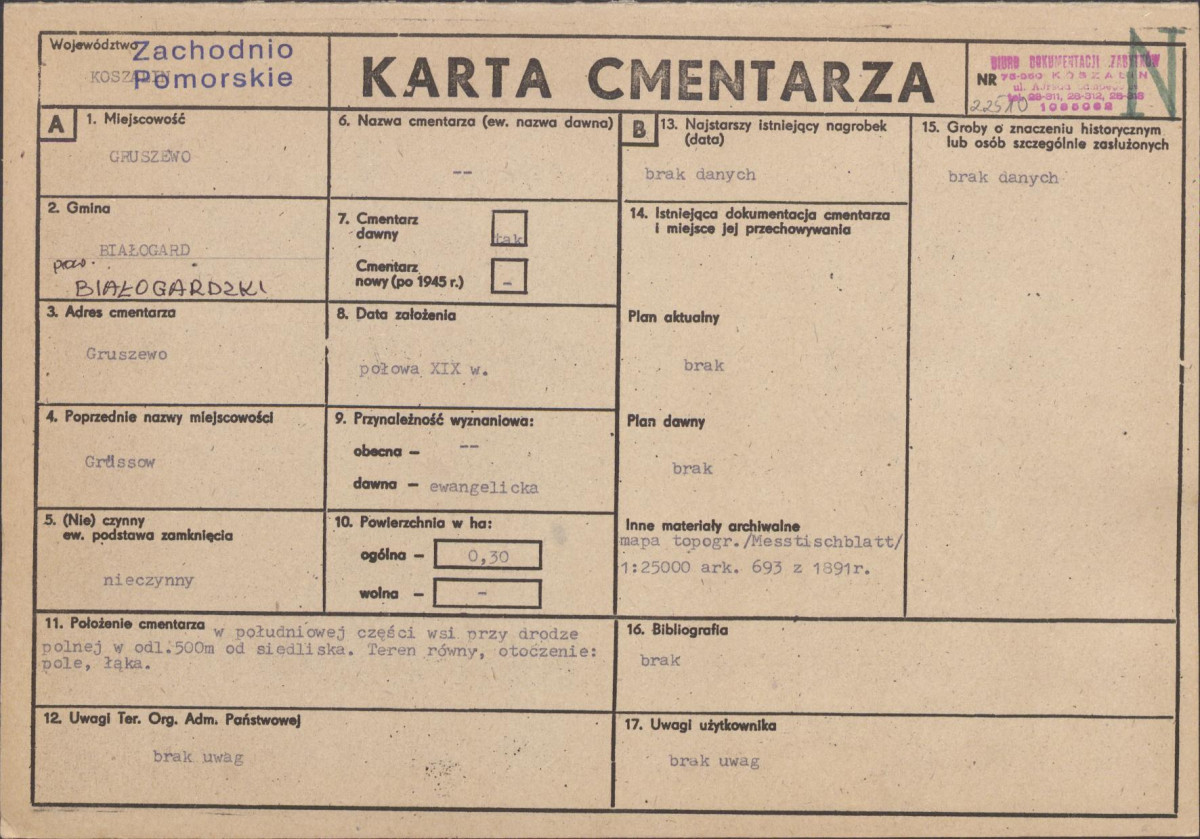 KC - Karta cmentarza, skan nr 1