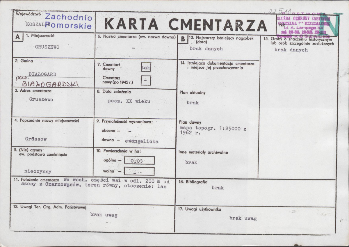 KC - Karta cmentarza, skan nr 1