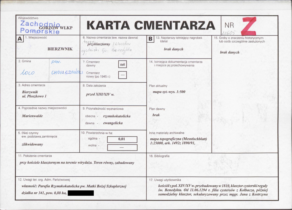 KC - Karta cmentarza, skan nr 1