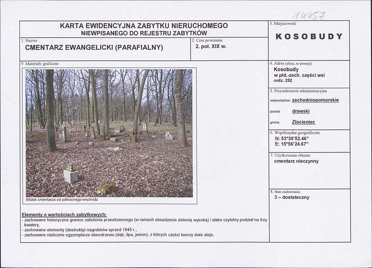 Karta obiektu niewpisanego do rejestru, skan nr 1