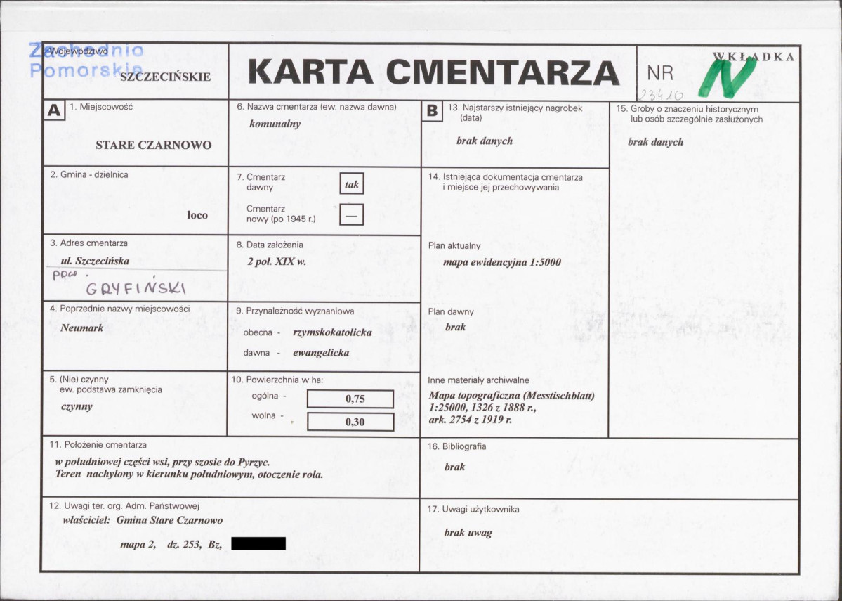 KC - Karta cmentarza, skan nr 1
