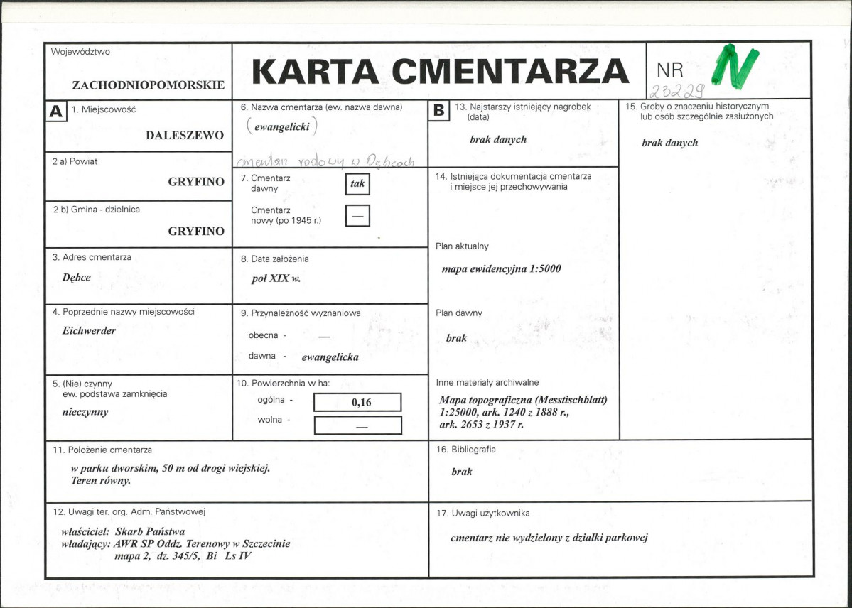 KC - Karta cmentarza, skan nr 1