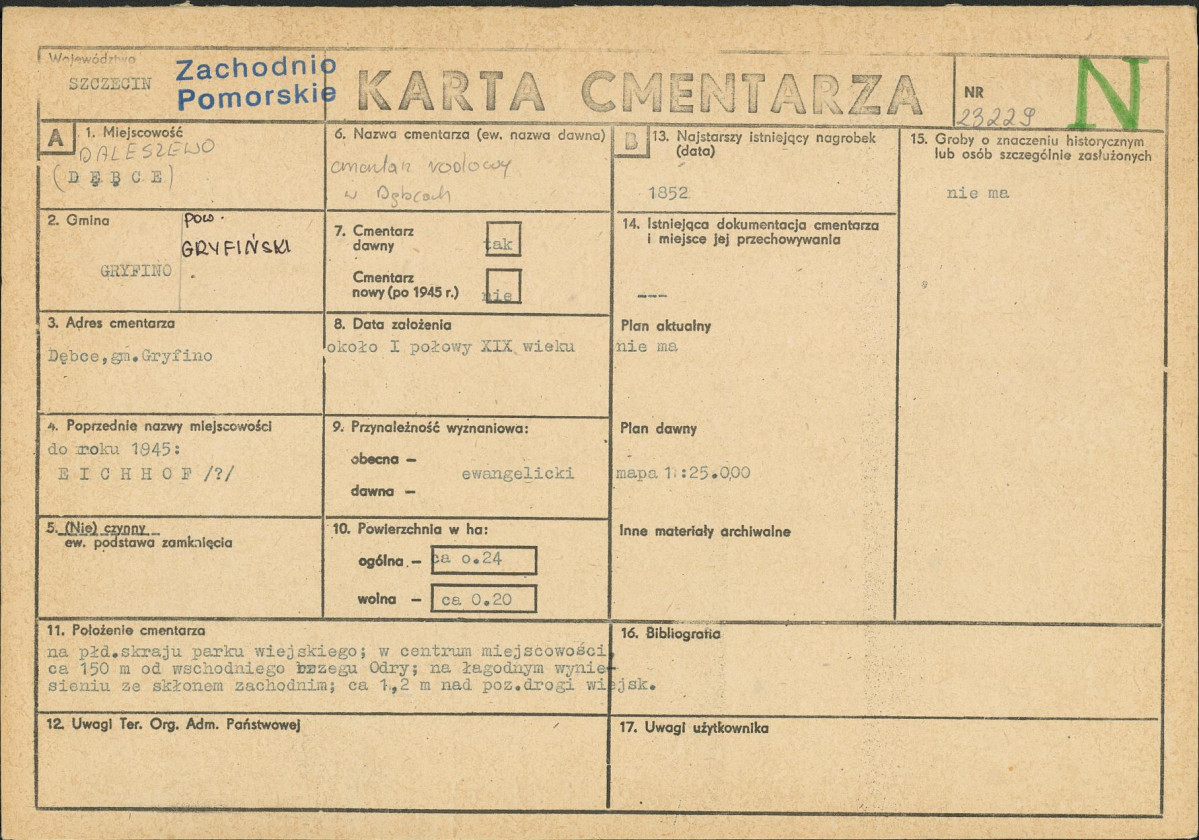 KC - Karta cmentarza, skan nr 1