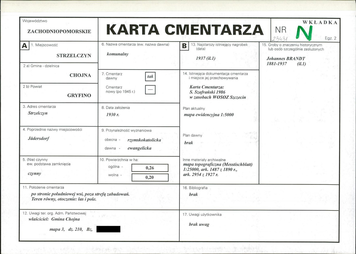 KC - Karta cmentarza, skan nr 1