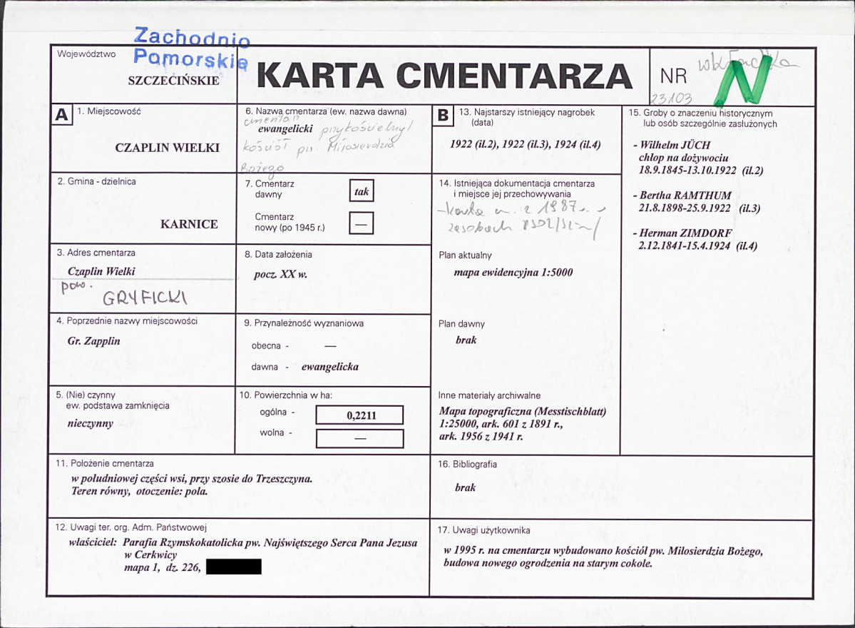 KC - Karta cmentarza, skan nr 1