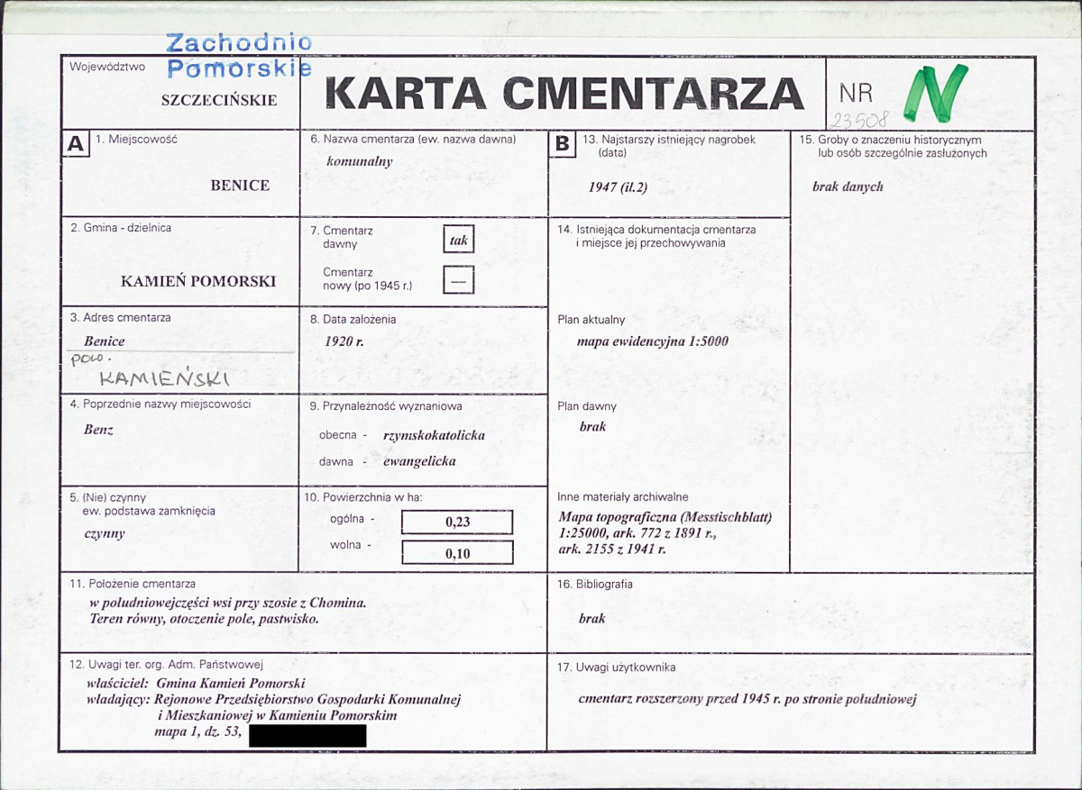 KC - Karta cmentarza, skan nr 1