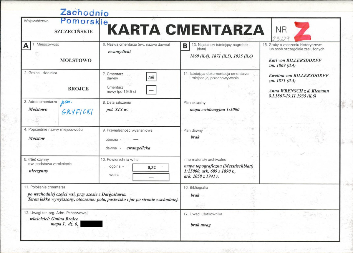 KC - Karta cmentarza, skan nr 1