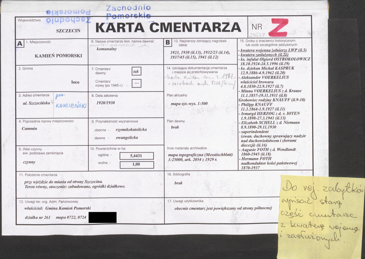 KC - Karta cmentarza, skan nr 1
