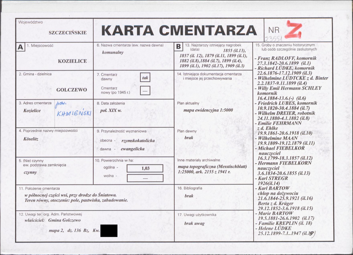 KC - Karta cmentarza, skan nr 1