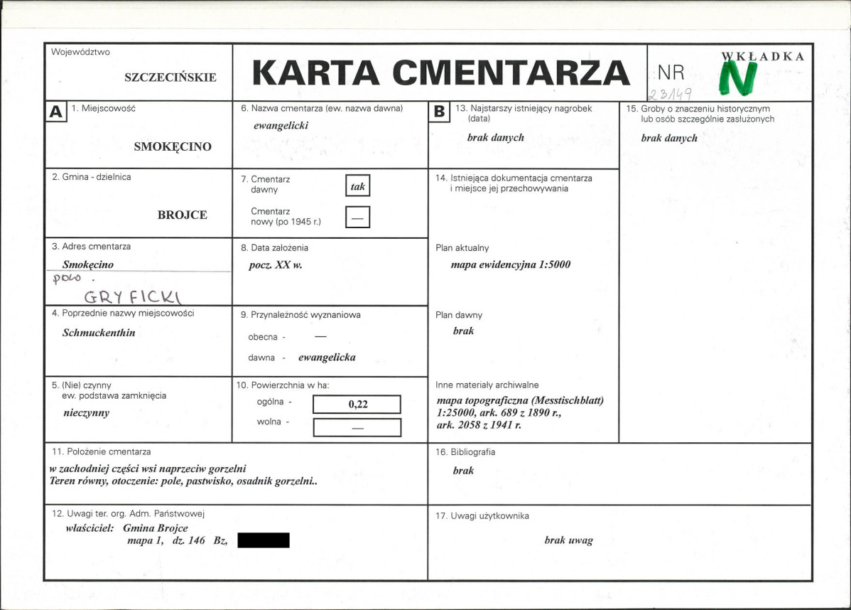 KC - Karta cmentarza, skan nr 1