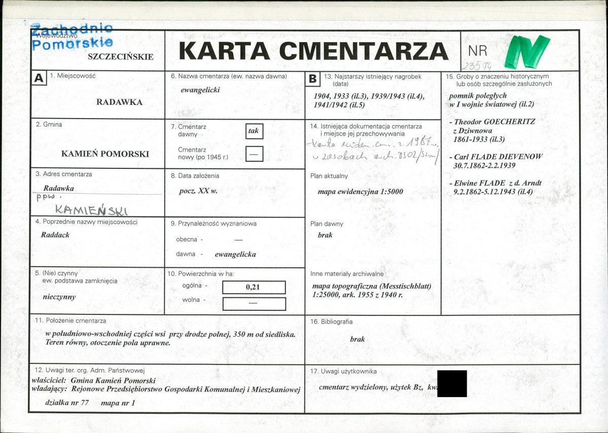 KC - Karta cmentarza, skan nr 1