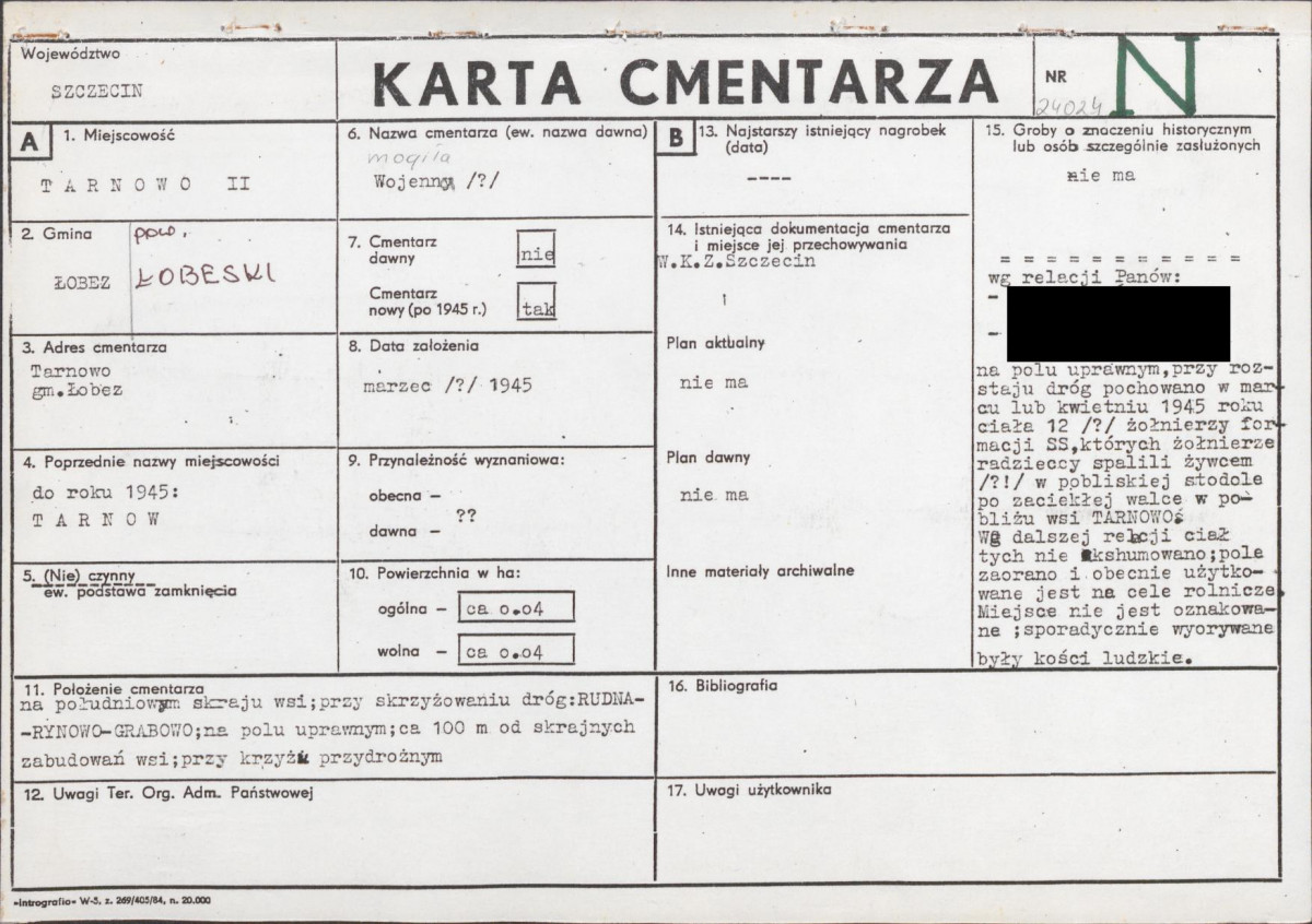 KC - Karta cmentarza, skan nr 1