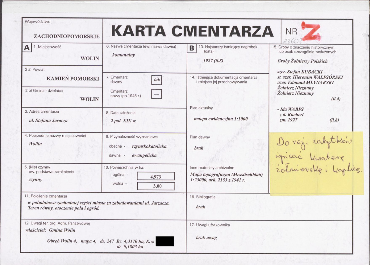 KC - Karta cmentarza, skan nr 1