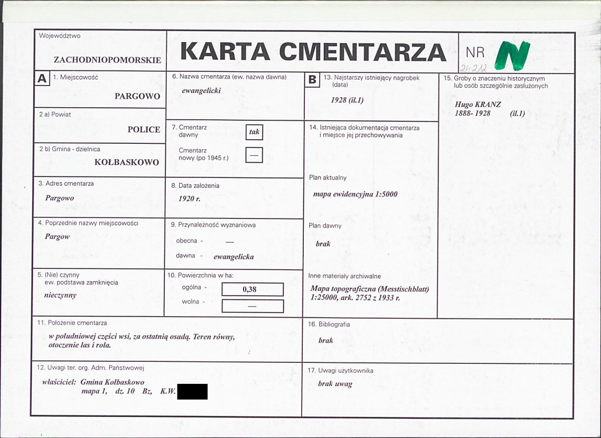 KC - Karta cmentarza, skan nr 1