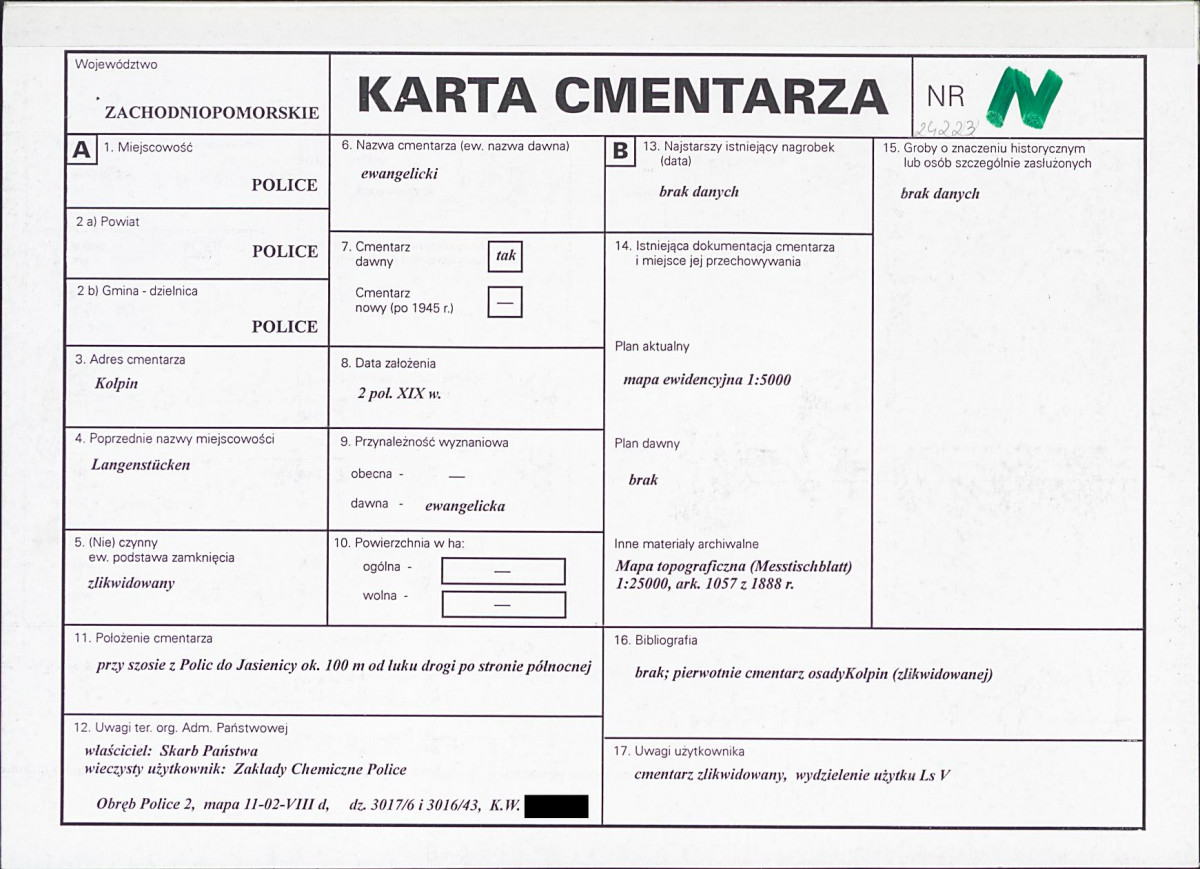 KC - Karta cmentarza, skan nr 1