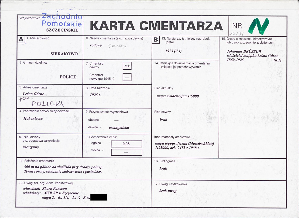 KC - Karta cmentarza, skan nr 1